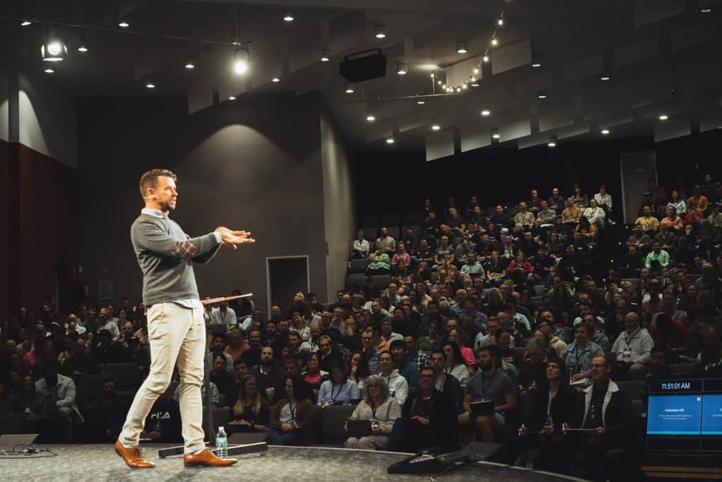 Rory Shiner preaching to the crowd at Reach Australia National Conference 2023