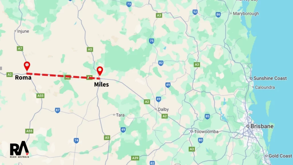 Distance between Miles and Roma